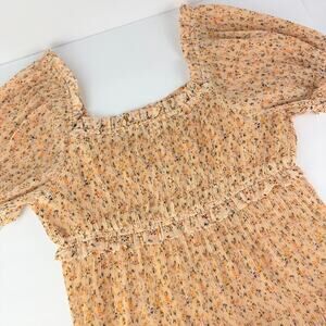 Beyond Words Pink Milkmaid Floral Pleated XL Smocked Dress Cottagecore Fairy